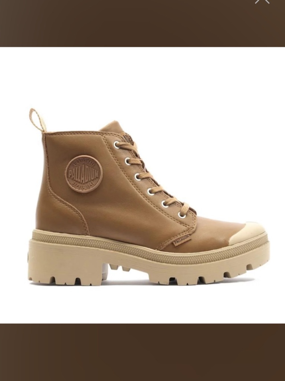 Palladium Women's Lace-Up Chunky Boot in Tan and Cream